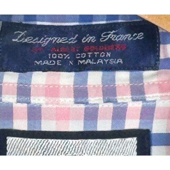 FACONNABLE Preppy Blue Pink Plaid Cotton Short Sleeve Button-Up Shirt Men’s L - Picture 6 of 8